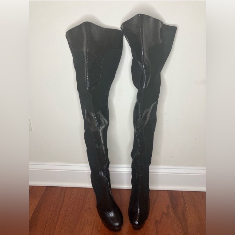 London Trash Over the Knee Platform snake Animal Print leather suede heel Boots